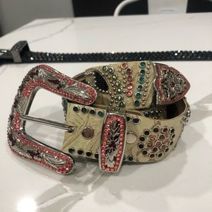 Kippys Leather Belt - Size 34- Western Bling Belt with Crystals